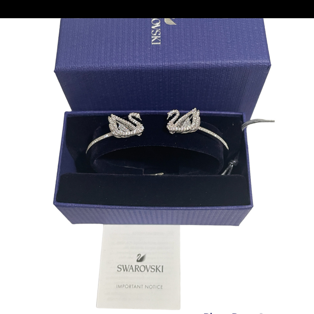 Swarovski Dancing Swan Bangle, White, Rhodium plated SIZE M